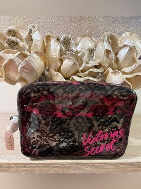 Victoria's Secret Pink & Black Lace Cosmetic Case